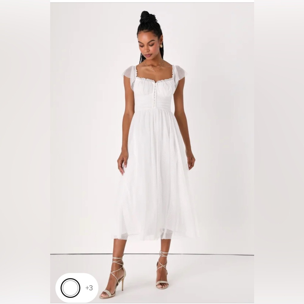 Lulus Regal Radiance White Tulle Bustier Midi Dress - Size L